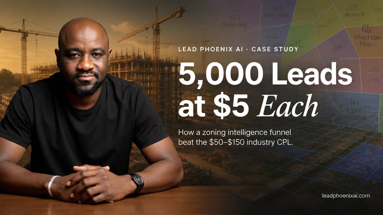 AI lead generation for construction — 5,000 leads at $5 each via a zoning intelligence funnel