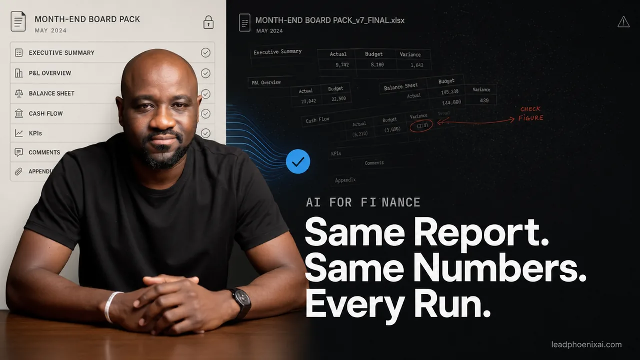 Same report, same numbers, every run — AI for finance month-end reporting